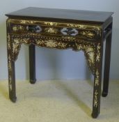 A 19th century Chinese mother-of-pearl inlaid hardwood altar table Of cleated rectangular form,