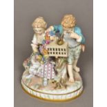A Meissen porcelain figural group Formed as a young boy and girl,