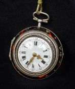 An 18th/19th century pair cased verge pocket watch With tortoiseshell outer case and embossed