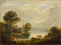 ENGLISH SCHOOL (18th century) Fishermen on a Lake Before a Ruin,