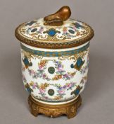 A Sevres type ormolu mounted porcelain pot and cover Decorated with floral garlands,