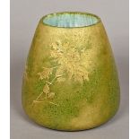 A late 19th century French pottery vase by Clement Massier Decorated in gilt with foliage on a