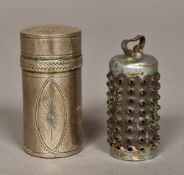 A late 18th/early 19th century Continental silver and steel nutmeg grater The lidded cylindrical