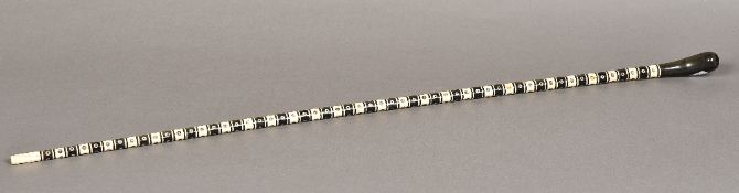A 19th century horn and ivory segmented walking stick Decorated with mother-of-pearl and abalone