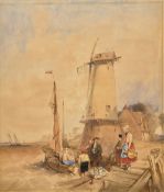ALFRED GOMERSAL VICKERS (1810-1837) British Dutch Fisherfolk on the Shore Near a