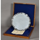 A large George V silver salver, hallmarked London 1927,