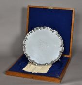 A large George V silver salver, hallmarked London 1927,