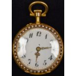 A 19th century unmarked ladies fob watch The white enamelled dial with Arabic numerals surrounded