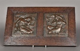 A pair of Art Nouveau copper plaques titled Evening and Morning Both with artist's monogram,