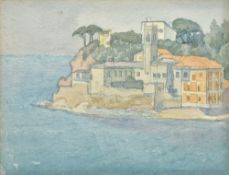 FRANK SCARLETT (1900-1978) British (AR) Mediterranean Villa Watercolour Inscribed to verso 34 x 26