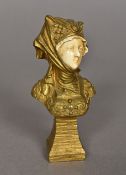 EUGENE BERNOUD (19th/20th century) French Figural bust of a Young Lady in Medieval Dress Ivory