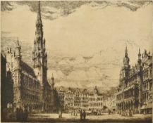 RENE VAN DE SANDE (1899-1946) French Brussels Grand Place Limited edition etching Signed,
