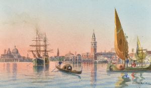 UMBERTO ONGANIA (19th/20th century) Italian Grand Canal, Venice Watercolour Signed 22 x 13 cm,