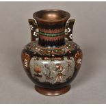 A late 19th/early 20th century cloisonne vase Of flared squat bulbous form with twin angular