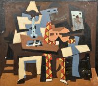 After PABLO PICASSO (1881-1973) Spanish (AR) Three Musicians Oil on board 86 x 76 cm,