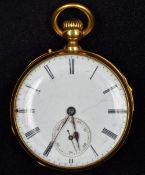 A small Leroy & Fils 18 ct gold repeating pocket watch The white enamelled dial with Roman and