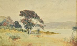 JOHN VARLEY Junior (1850-1933) British Figures by a Lake Watercolour Signed 45 x 27.