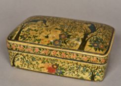 A late 19th century Kashmiri lacquered box Of domed rectangular form,