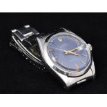 A gentleman's stainless steel cased Rolex Oysterdate Precision wristwatch The blue dial with batons