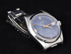 A gentleman's stainless steel cased Rolex Oysterdate Precision wristwatch The blue dial with batons