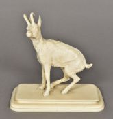 A 19th century animalier ivory carving formed as mountain goat Naturalistically modelled,