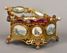 A 19th century Continental specimen hardstone and painted miniature inset gilt bronze basket With