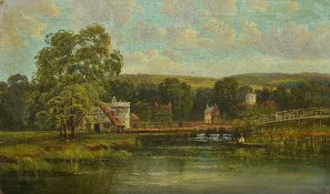 ALLAN (19th/20th century) British River Landscape Oil on canvas Signed 50 x 30 cm,