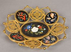 A 19th century pietra dura mounted gilt bronze basket Of pierced form,