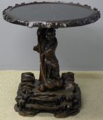 A 19th century Chinese marble topped carved hardwood centre table The black circular removable