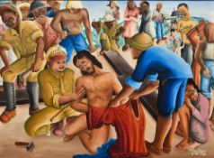 WILSON BIGAUD (1931-2010) Haitian The Crucifixion Oil on board Signed and dated 31 Mai 1953 59.