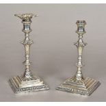 A pair of George II silver candlesticks, hallmarked London 1759,