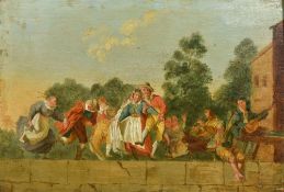 Attributed to F HOLZER (19th century) Austrian Figures Dancing on a Terrace Oil on panel 22 x 15 cm,