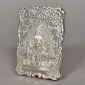 A Victorian silver castle top card case, hallmarked Birmingham 1870,