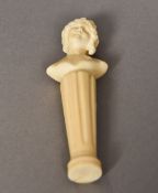 A Victorian ivory desk seal Carved with the bust of a young lady,