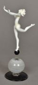 ISTVAN KOMAROMY (1910-1975) Germanic-Hungarian A glass figurine of a dancer Modelled balanced atop