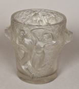 A Lalique frosted crystal Ganymede pattern ice bucket Of typical twin handled form,