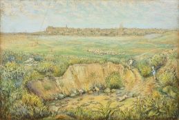 ERNEST ROBERT TOPPING (20th century) British The Sand Pit, Southwold Pastels Signed 78 x 53 cm,