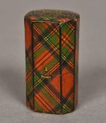 A Victorian tartan ware needle case Decorated in the Stuart Tartan,