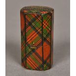 A Victorian tartan ware needle case Decorated in the Stuart Tartan,