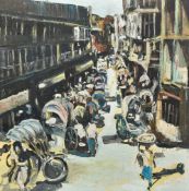 EASTERN SCHOOL (19th/20th century) Figures and Rickshaws in a Busy Street Scene Oil on canvas 31 x