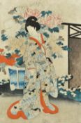 JAPANESE SCHOOL (19th century) Woman Wearing a Kimono Coloured woodblock print;