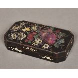 A mother-of-pearl inset lacquered box Of canted rectangular form,