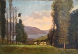 ARTHUR HENRI LOUIS DEZOBRY (1854-1930) French Mountainous Lake Landscape Oil on canvas Signed 62.