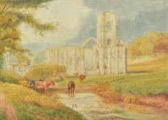 HORACE HAMMOND (1842-1926) British Fountains Abbey Watercolour Signed 35.