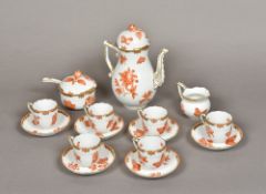 A Herend porcelain Fortuna (VBOH) coffee set Comprising: coffee pot and cover, sucrier,