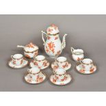 A Herend porcelain Fortuna (VBOH) coffee set Comprising: coffee pot and cover, sucrier,