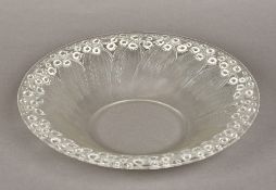 An early 20th century Lalique glass bowl Muguet pattern, stencilled mark to base. 31.5 cm diameter.