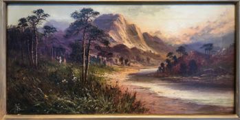 SYDNEY YATES JOHNSON (flourished 1890-1926) British Figures in a Mountainous River Landscape Oil on