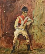 JULIANNE MARSHALL (20th century) British Jockey Impasto oil on board Signed 51 x 60 cm,