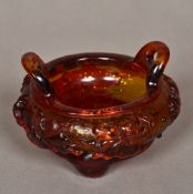 A Chinese amber glass twin handled censo